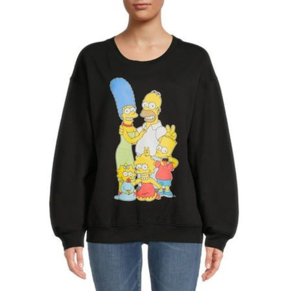 Simpsons Sweatshirt Juniors XL Black Family Graphic Fleece Pullover